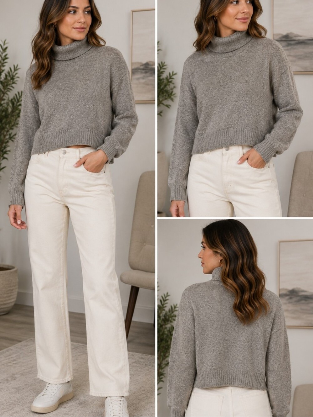 Divided Gray Cropped Turtleneck Sweater